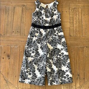 Janie and jack black and white floral sleeveless wide leg cropped jumpsuit